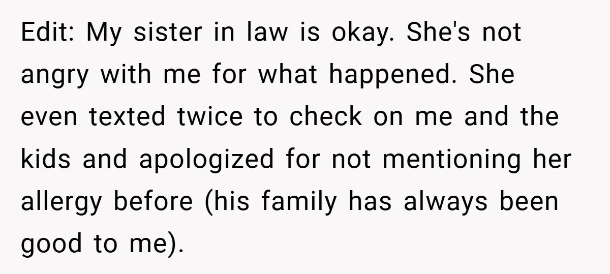 Edit: My sister in law is okay. She's not angry with me for what happened. She even texted twice to check on me and the kids and apologized for not...