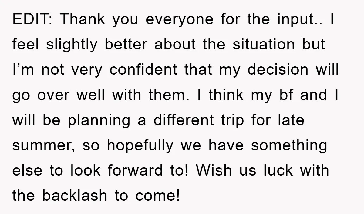 EDIT: Thank you everyone for the input.. I feel slightly better about the situation but I’m not very confident that my decision will go over well with them. I think...