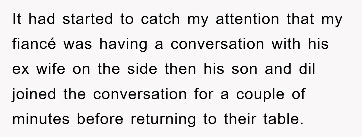 It had started to catch my attention that my fiancé was having a conversation with his ex wife on the side then his son and dil joined the conversation for...