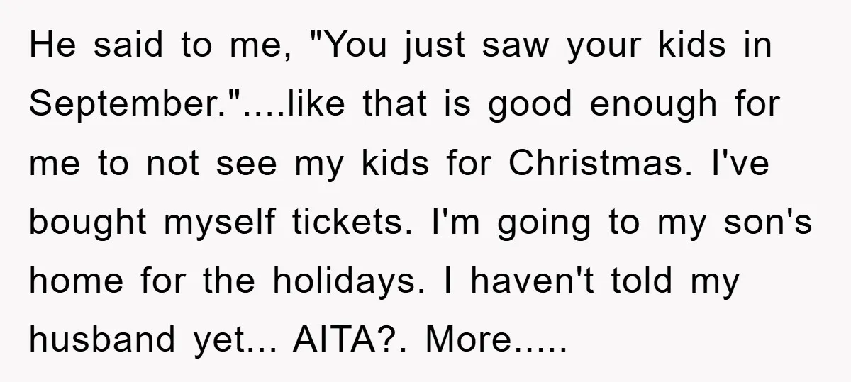 He said to me, "You just saw your kids in September."....like that is good enough for me to not see my kids for Christmas. I've bought myself tickets. I'm going...