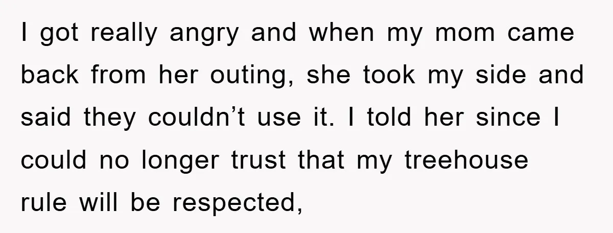 I got really angry and when my mom came back from her outing, she took my side and said they couldn’t use it. I told her since I could no...