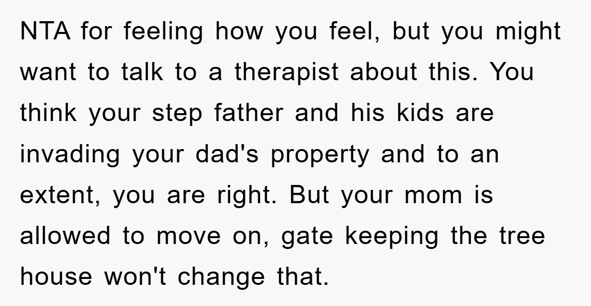 NTA for feeling how you feel, but you might want to talk to a therapist about this. You think your step father and his kids are invading your dad's property...