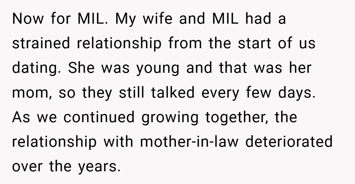 Now for MIL. My wife and MIL had a strained relationship from the start of us dating. She was young and that was her mom, so they still talked every...