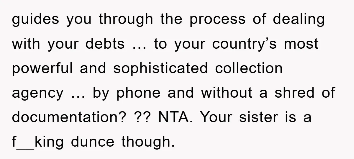 guides you through the process of dealing with your debts … to your country’s most powerful and sophisticated collection agency … by phone and without a shred of documentation? ??...