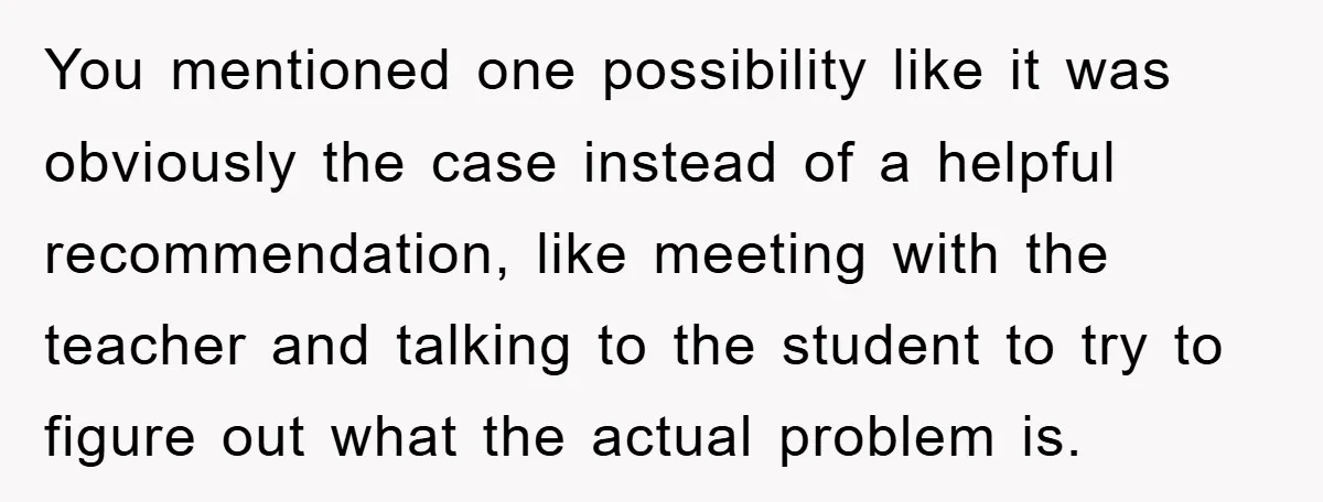 You mentioned one possibility like it was obviously the case instead of a helpful recommendation, like meeting with the teacher and talking to the student to try to figure out...
