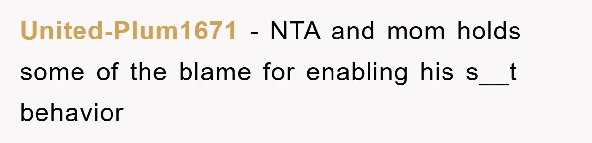 United-Plum1671 - NTA and mom holds some of the blame for enabling his s__t behavior