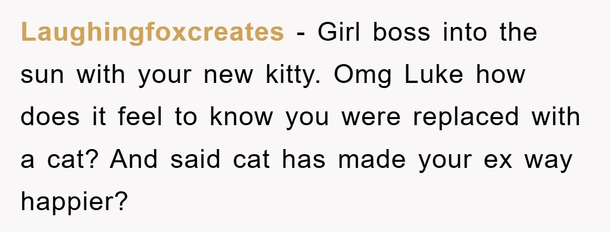Laughingfoxcreates − Girl boss into the sun with your new kitty. Omg Luke how does it feel to know you were replaced with a cat? And said cat has made...
