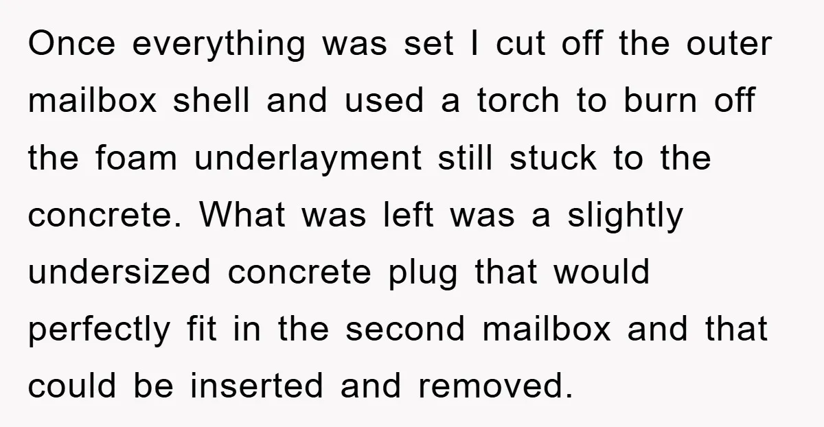 Once everything was set I cut off the outer mailbox shell and used a torch to burn off the foam underlayment still stuck to the concrete. What was left was...