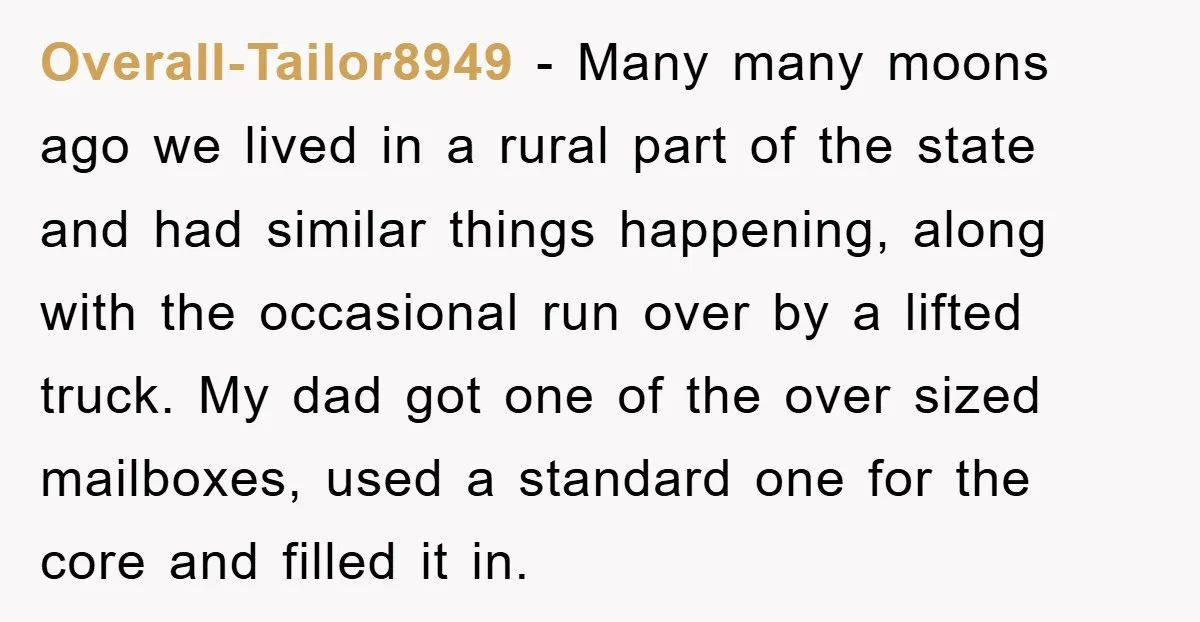 Overall-Tailor8949 − Many many moons ago we lived in a rural part of the state and had similar things happening, along with the occasional run over by a lifted truck....