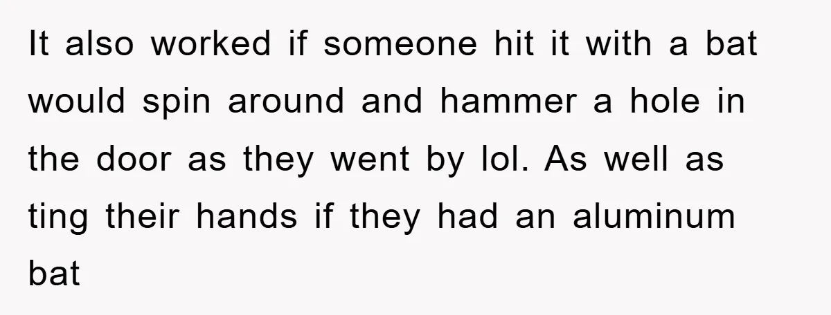 It also worked if someone hit it with a bat would spin around and hammer a hole in the door as they went by lol. As well as ting their...