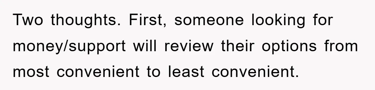 Two thoughts. First, someone looking for money/support will review their options from most convenient to least convenient.