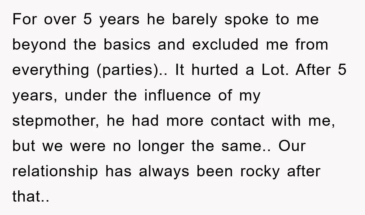 For over 5 years he barely spoke to me beyond the basics and excluded me from everything (parties).. It hurted a Lot. After 5 years, under the influence of my...