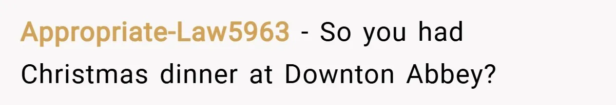 Appropriate-Law5963 − So you had Christmas dinner at Downton Abbey?