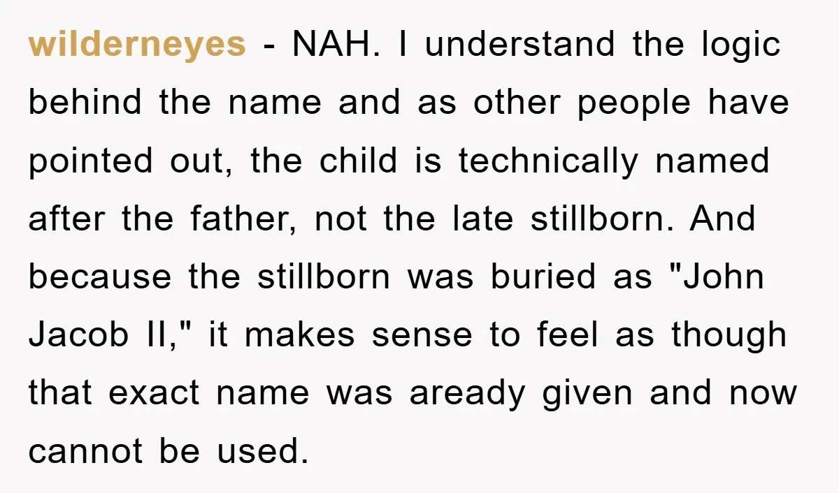 wilderneyes − NAH. I understand the logic behind the name and as other people have pointed out, the child is technically named after the father, not the late stillborn. And...