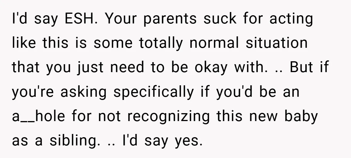 I'd say ESH. Your parents suck for acting like this is some totally normal situation that you just need to be okay with. .. But if you're asking specifically if...