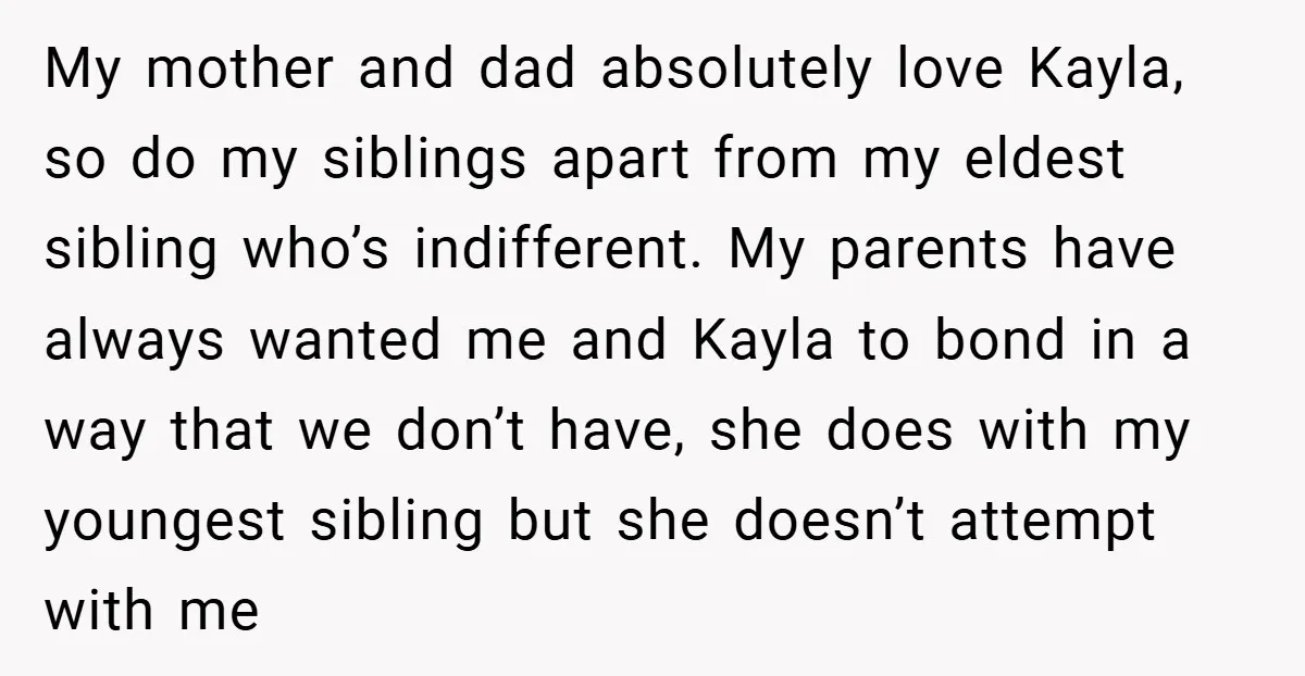 My mother and dad absolutely love Kayla, so do my siblings apart from my eldest sibling who’s indifferent. My parents have always wanted me and Kayla to bond in a...