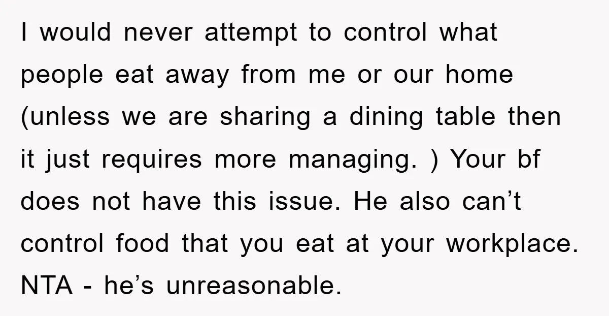 I would never attempt to control what people eat away from me or our home (unless we are sharing a dining table then it just requires more managing. ) Your...