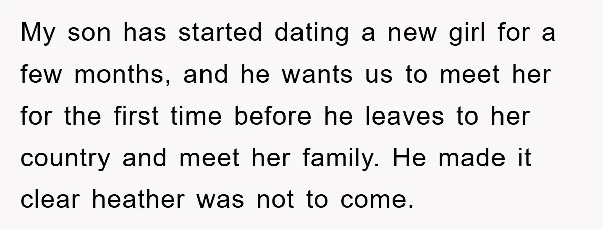My son has started dating a new girl for a few months, and he wants us to meet her for the first time before he leaves to her country and...