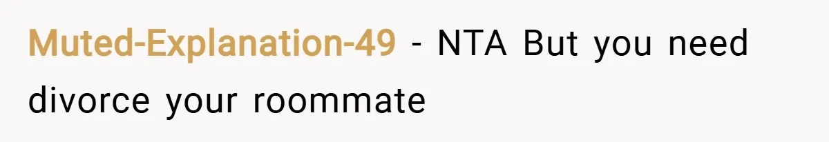 Muted-Explanation-49 − NTA But you need divorce your roommate