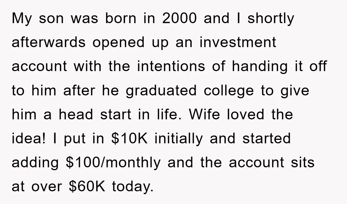 My son was born in 2000 and I shortly afterwards opened up an investment account with the intentions of handing it off to him after he graduated college to give...