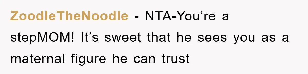 ZoodleTheNoodle − NTA-You’re a stepMOM! It’s sweet that he sees you as a maternal figure he can trust