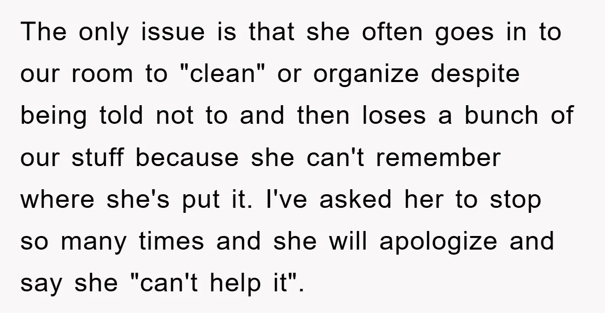 The only issue is that she often goes in to our room to "clean" or organize despite being told not to and then loses a bunch of our stuff because...