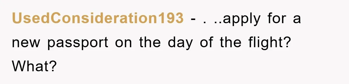 UsedConsideration193 - . ..apply for a new passport on the day of the flight? What?