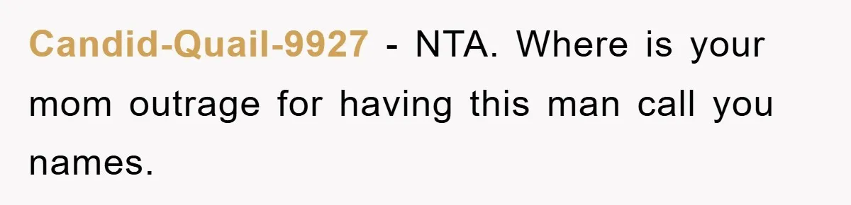 Candid-Quail-9927 − NTA. Where is your mom outrage for having this man call you names.