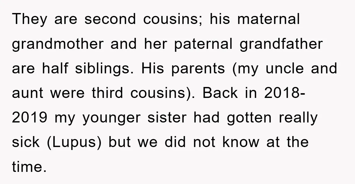 They are second cousins; his maternal grandmother and her paternal grandfather are half siblings. His parents (my uncle and aunt were third cousins). Back in 2018-2019 my younger sister had...