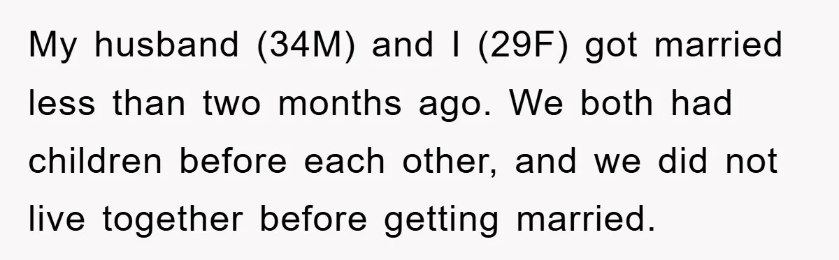 My husband (34M) and I (29F) got married less than two months ago. We both had children before each other, and we did not live together before getting married.