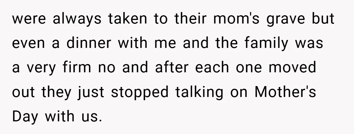 were always taken to their mom's grave but even a dinner with me and the family was a very firm no and after each one moved out they just stopped...