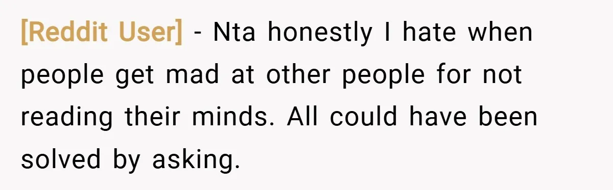 [Reddit User] − Nta honestly I hate when people get mad at other people for not reading their minds. All could have been solved by asking.