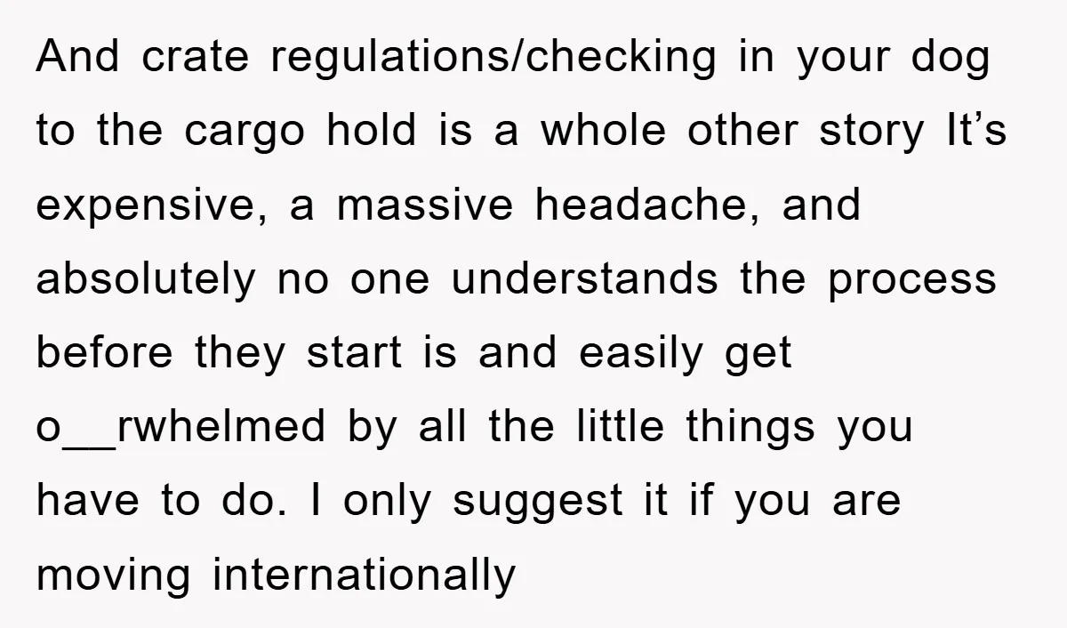 And crate regulations/checking in your dog to the cargo hold is a whole other story It’s expensive, a massive headache, and absolutely no one understands the process before they start...
