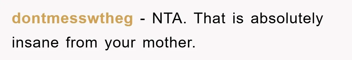 dontmesswtheg − NTA. That is absolutely insane from your mother.