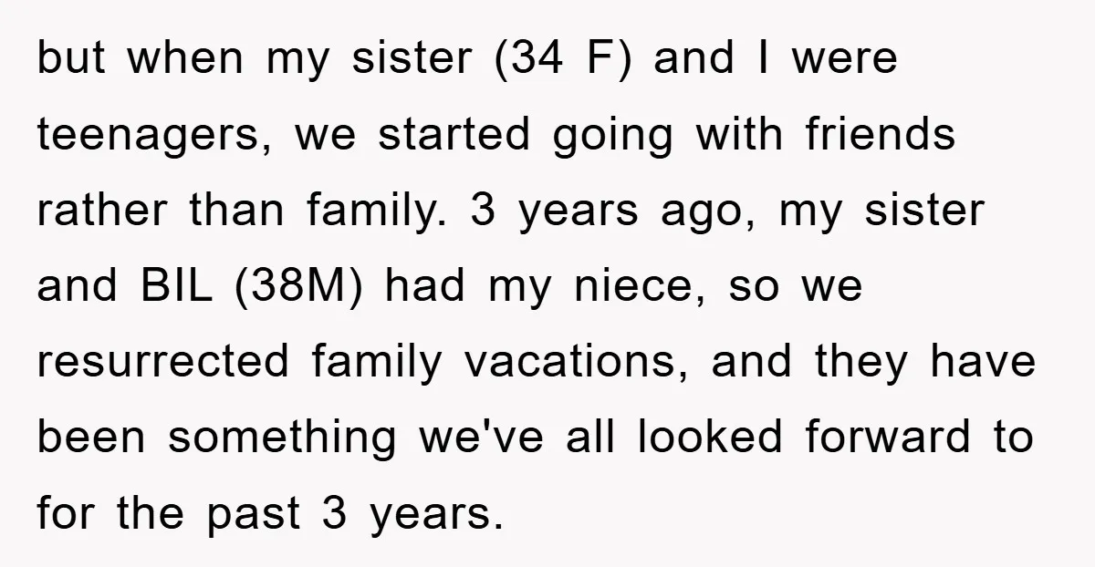 but when my sister (34 F) and I were teenagers, we started going with friends rather than family. 3 years ago, my sister and BIL (38M) had my niece, so...