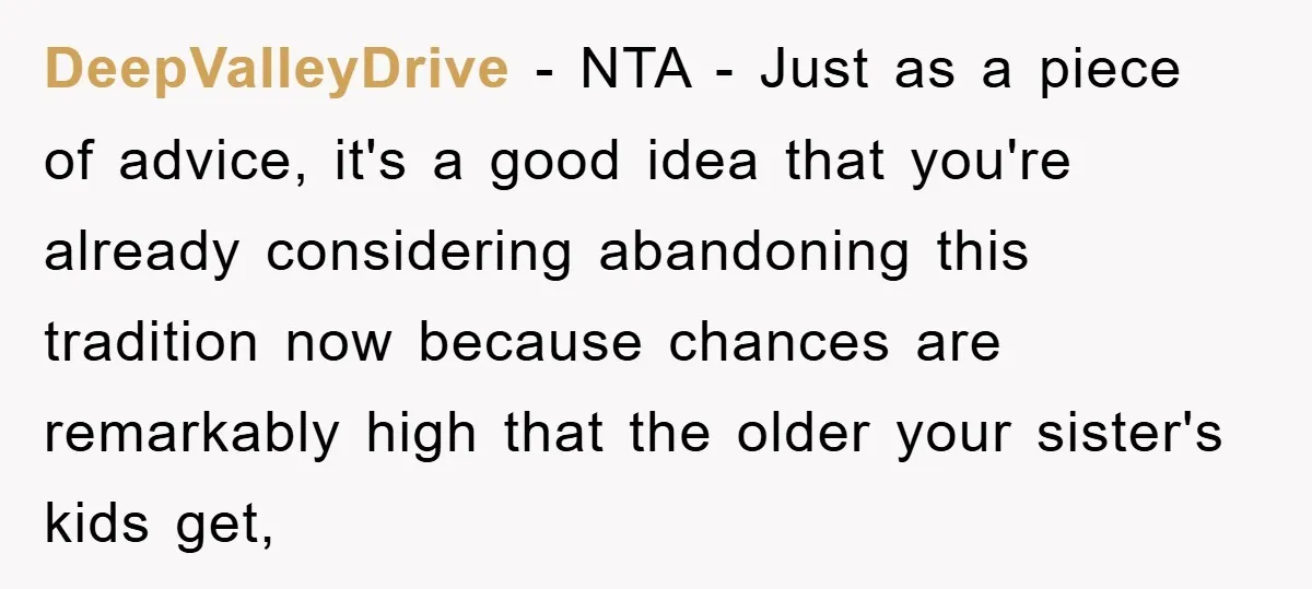 DeepValleyDrive − NTA - Just as a piece of advice, it's a good idea that you're already considering abandoning this tradition now because chances are remarkably high that the older...