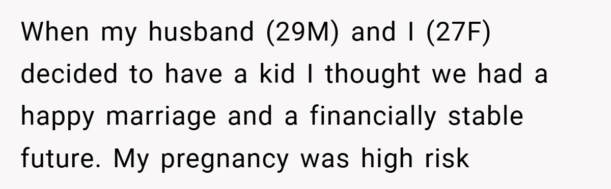When my husband (29M) and I (27F) decided to have a kid I thought we had a happy marriage and a financially stable future. My pregnancy was high risk