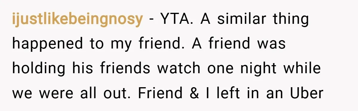 ijustlikebeingnosy − YTA. A similar thing happened to my friend. A friend was holding his friends watch one night while we were all out. Friend & I left in an...