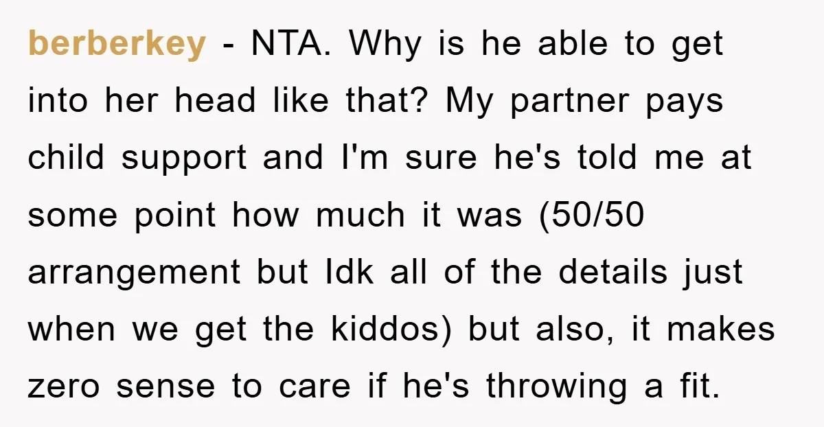 berberkey − NTA. Why is he able to get into her head like that? My partner pays child support and I'm sure he's told me at some point how much...