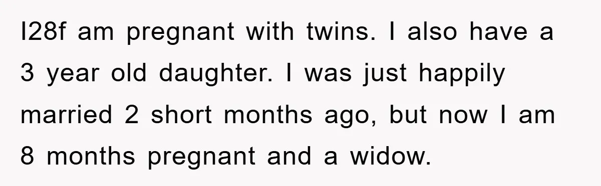 I28f am pregnant with twins. I also have a 3 year old daughter. I was just happily married 2 short months ago, but now I am 8 months pregnant and...