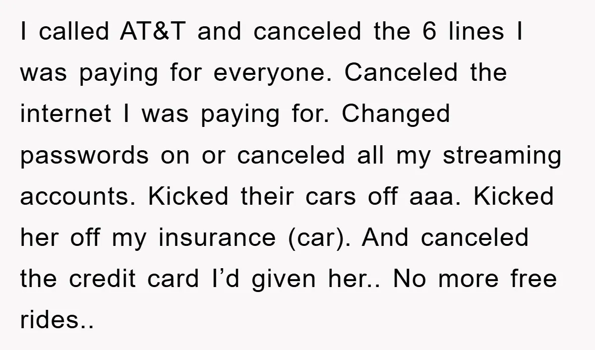 I called AT&T and canceled the 6 lines I was paying for everyone. Canceled the internet I was paying for. Changed passwords on or canceled all my streaming accounts. Kicked...