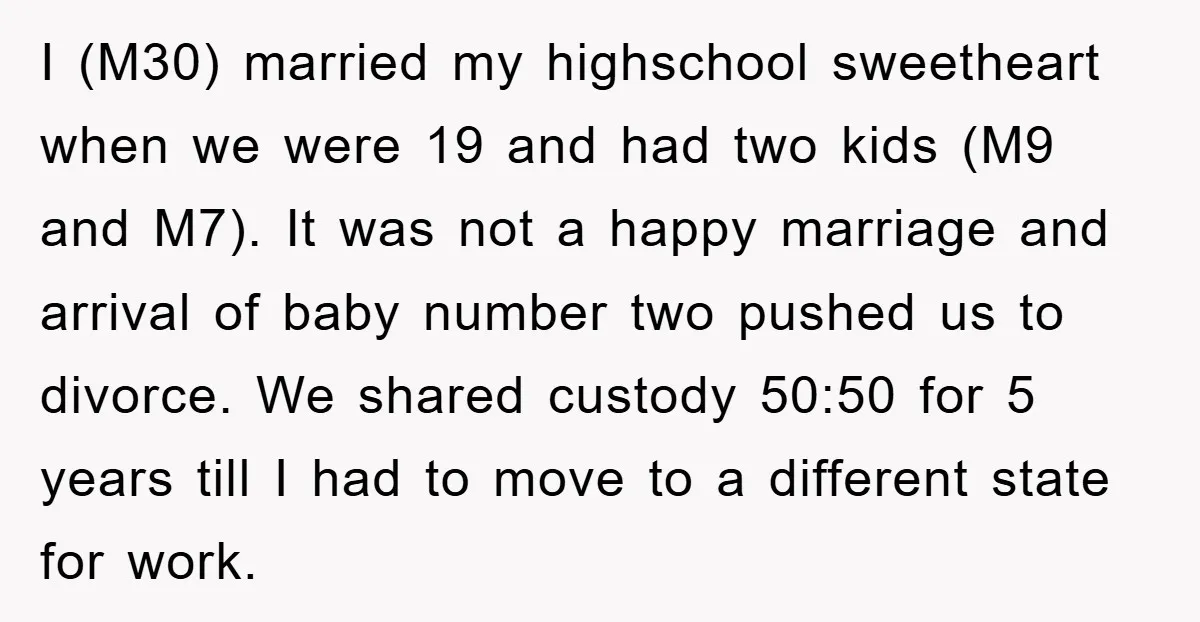I (M30) married my highschool sweetheart when we were 19 and had two kids (M9 and M7). It was not a happy marriage and arrival of baby number two pushed...