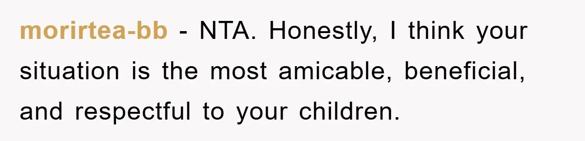 morirtea-bb − NTA. Honestly, I think your situation is the most amicable, beneficial, and respectful to your children.