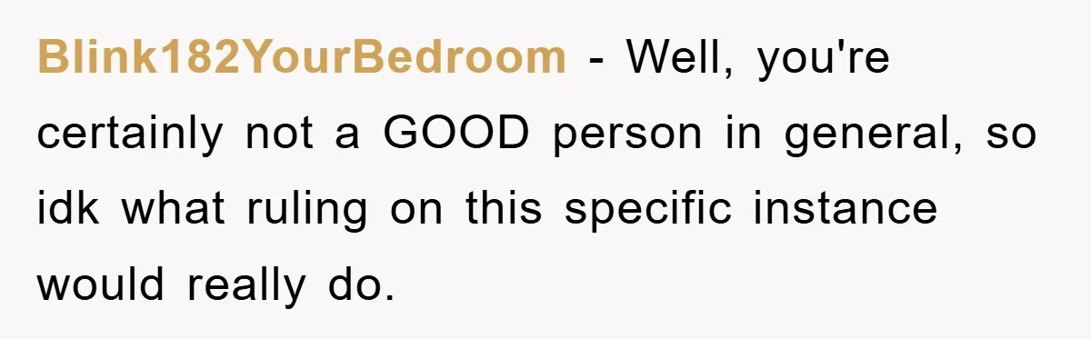 Blink182YourBedroom − Well, you're certainly not a GOOD person in general, so idk what ruling on this specific instance would really do.