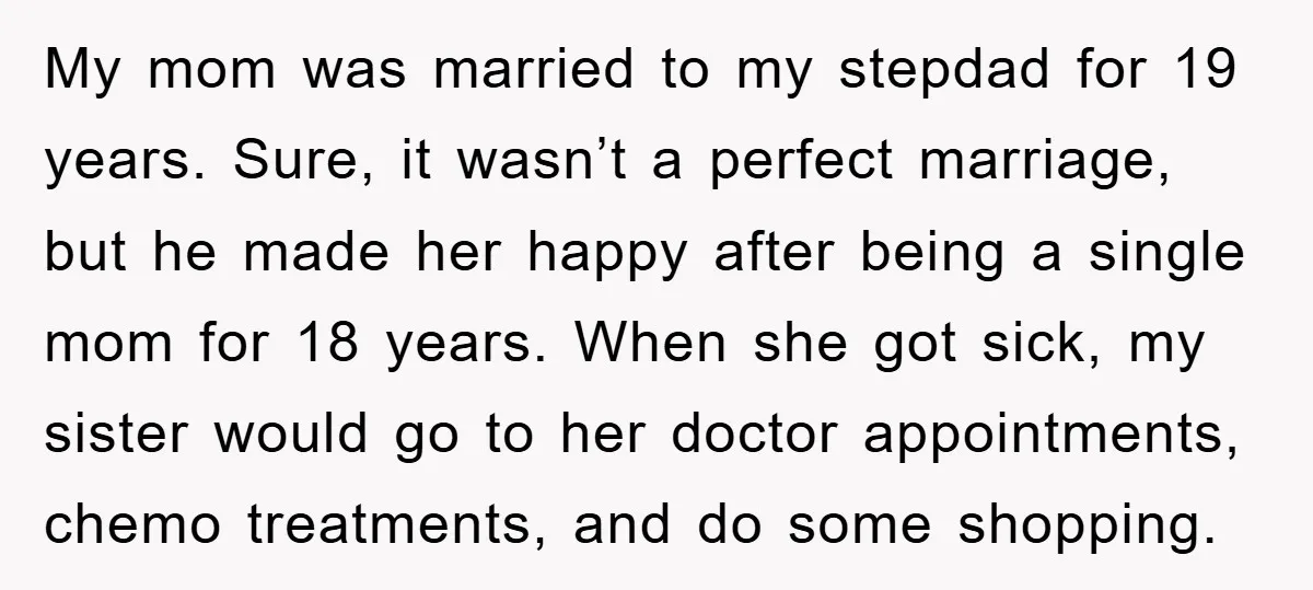 My mom was married to my stepdad for 19 years. Sure, it wasn’t a perfect marriage, but he made her happy after being a single mom for 18 years. When...