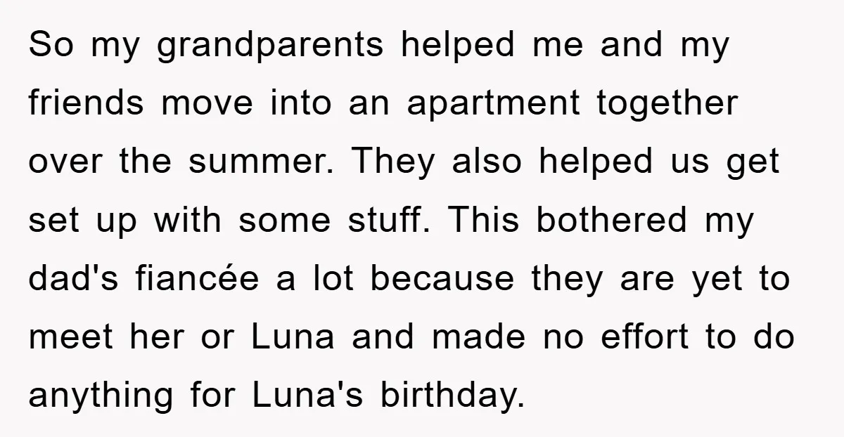 So my grandparents helped me and my friends move into an apartment together over the summer. They also helped us get set up with some stuff. This bothered my dad's...
