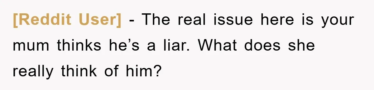 [Reddit User] − The real issue here is your mum thinks he’s a liar. What does she really think of him?