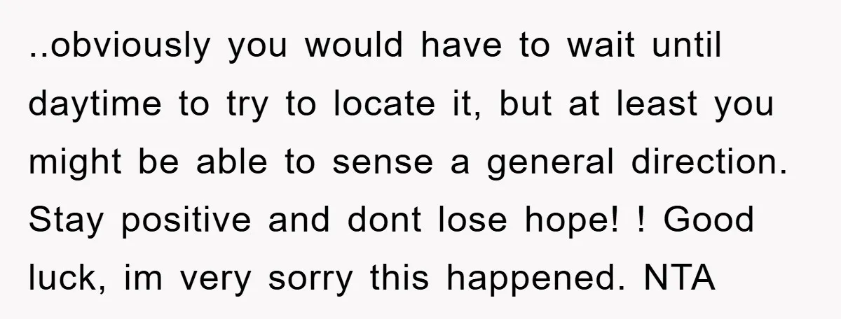 ..obviously you would have to wait until daytime to try to locate it, but at least you might be able to sense a general direction. Stay positive and dont lose...