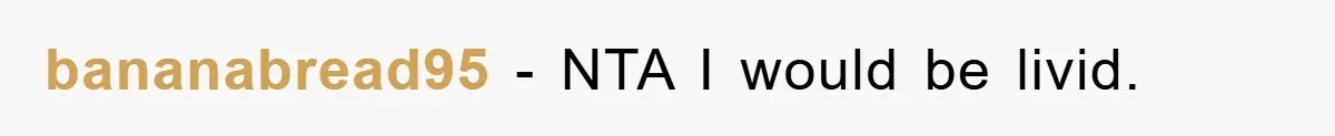 bananabread95 − NTA I would be livid.