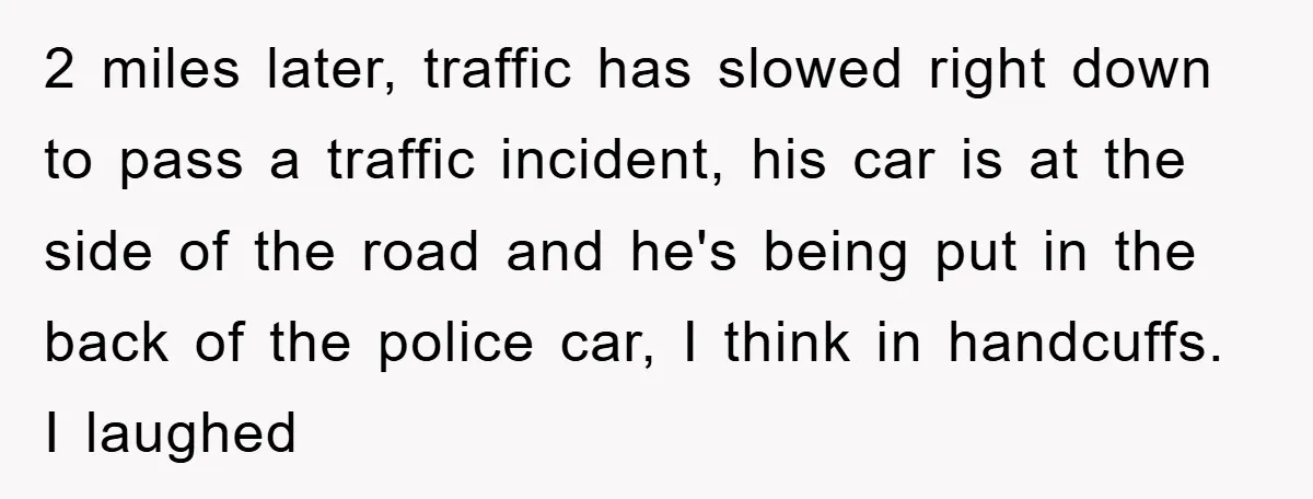2 miles later, traffic has slowed right down to pass a traffic incident, his car is at the side of the road and he's being put in the back of...